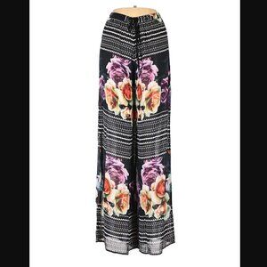 Artelier Nicole Miller Pants XS P Sheer Floral Wide Leg Drawstring Elastic Waist
